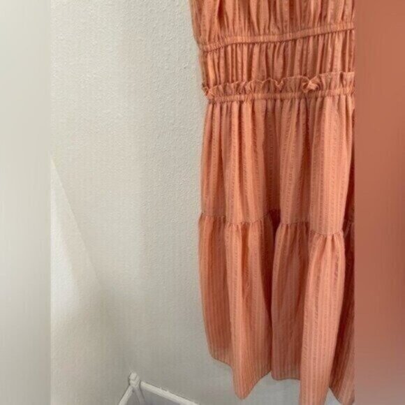 Anthropologie Gauzy Neutral Mini Dress Smocked Feminine Stretch Casual - Picture 4 of 7